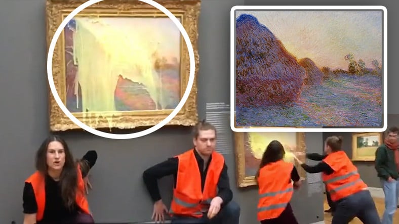 Van Gogh'un Tablosuna Çorba Fırlatan Aktivist Grup, Şimdi de 110 Milyon Dolarlık 'Monet' Tablosuna Patates Püresi Fırlattı [Video]