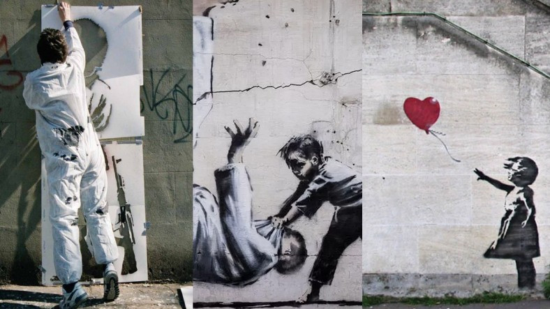 Her Eseriyle Ses Getiren Gizemli Sanatçı Banksy, Ukrayna'da Savaşta Harap Olmuş Bir Binaya Resmettiği Eserini Paylaştı
